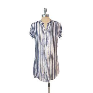 Bella Dahl Blue Striped button front Shirt Dress XS